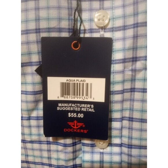 New DOCKERS Battery Street NWT Blue Cotton Poly Spandex 15-15.5 32-33 (M) Shirt - Picture 3 of 14